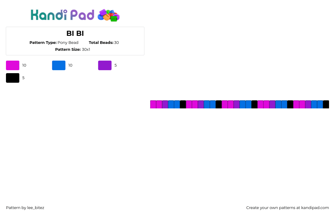 BI BI - Pony Bead Pattern by deleted_user_797400 on Kandi Pad - bisexual,pride,single,bracelet,pink,blue