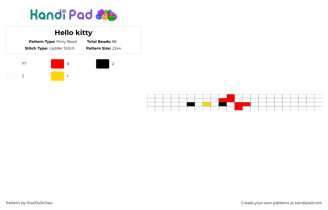 Hello kitty - Pony Bead Pattern by thatl0s3rchez on Kandi Pad - white,red