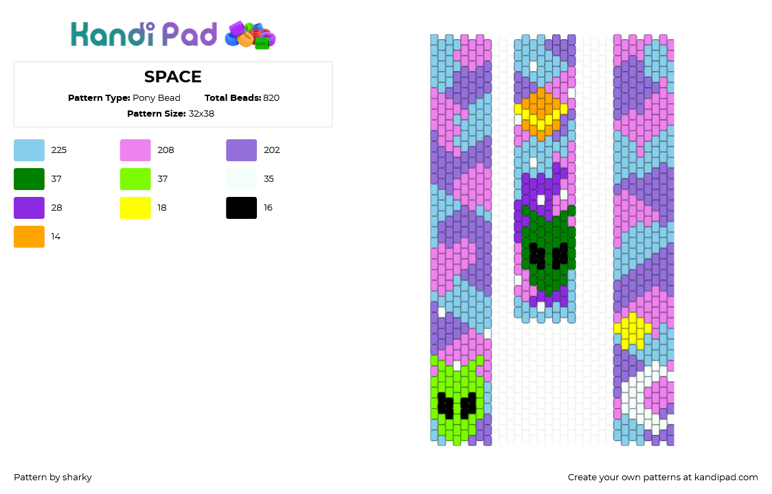 SPACE - Pony Bead Pattern by sharky on Kandi Pad - space,alien,saturn,planet,galaxy,colorful,green,light blue,purple