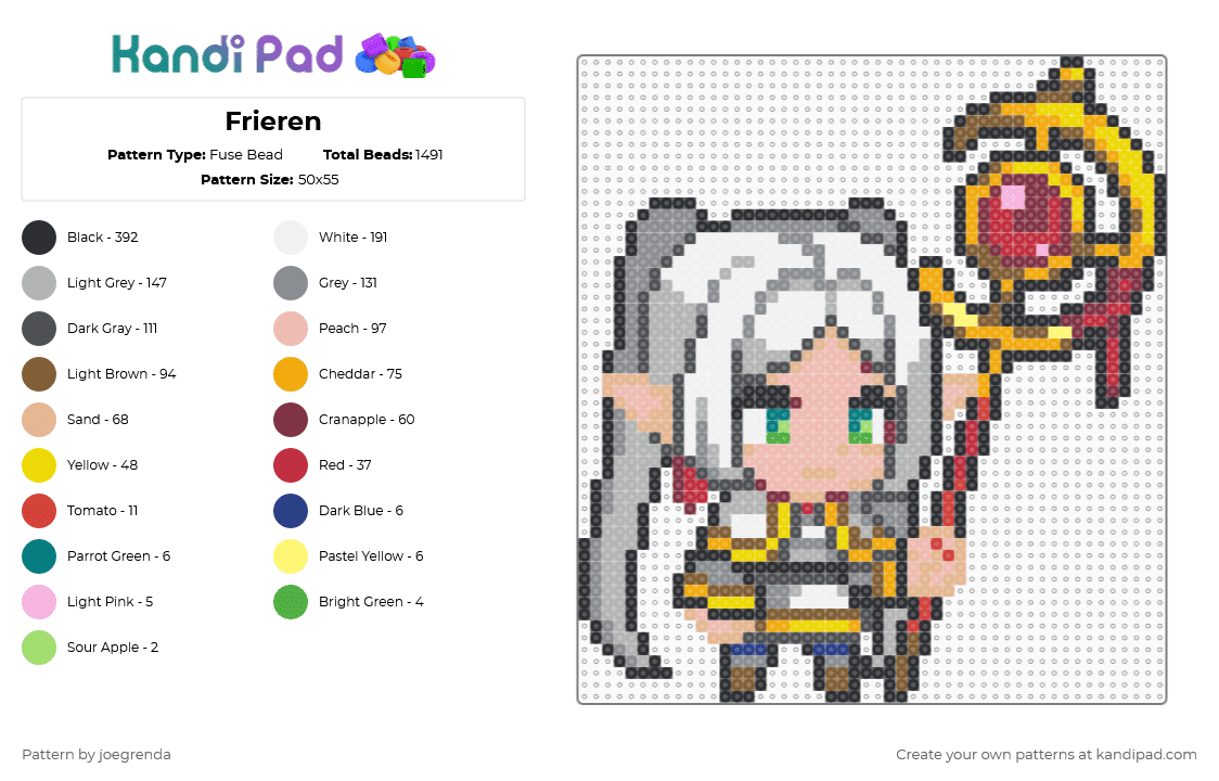 Frieren - Fuse Bead Pattern by joegrenda on Kandi Pad - beige,gray,tan,orange