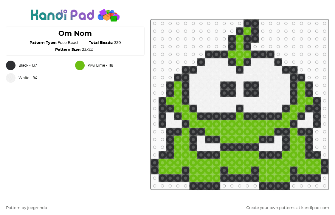 Om Nom - Fuse Bead Pattern by joegrenda on Kandi Pad - white,green