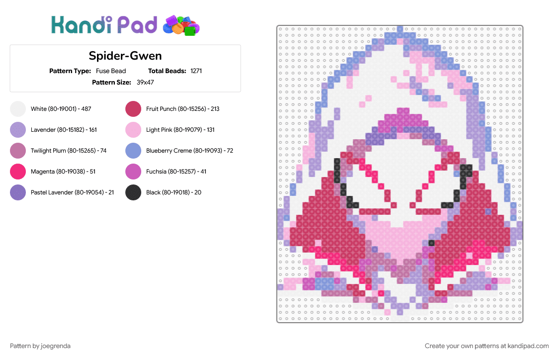 Spider-Gwen - Fuse Bead Pattern by joegrenda on Kandi Pad - pink