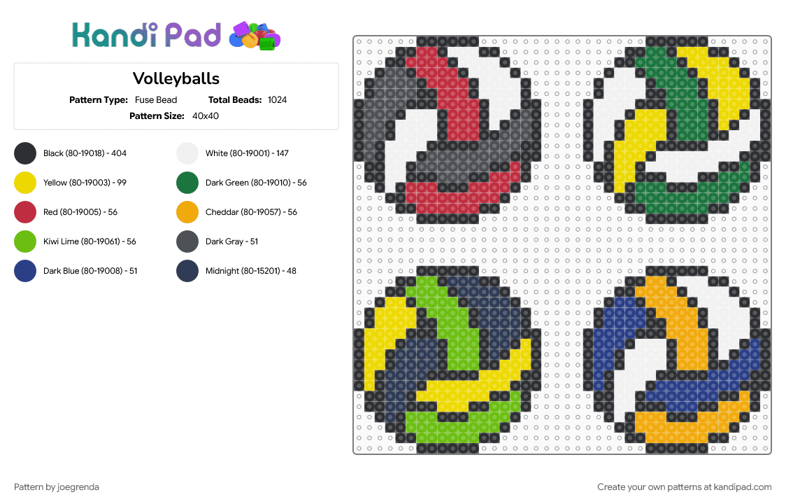 Volleyballs - Fuse Bead Pattern by joegrenda on Kandi Pad - green, yellow