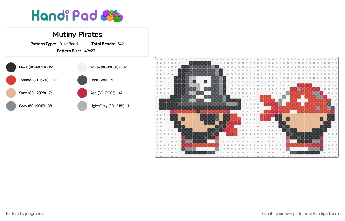 Mutiny Pirates - Fuse Bead Pattern by joegrenda on Kandi Pad - gray, red