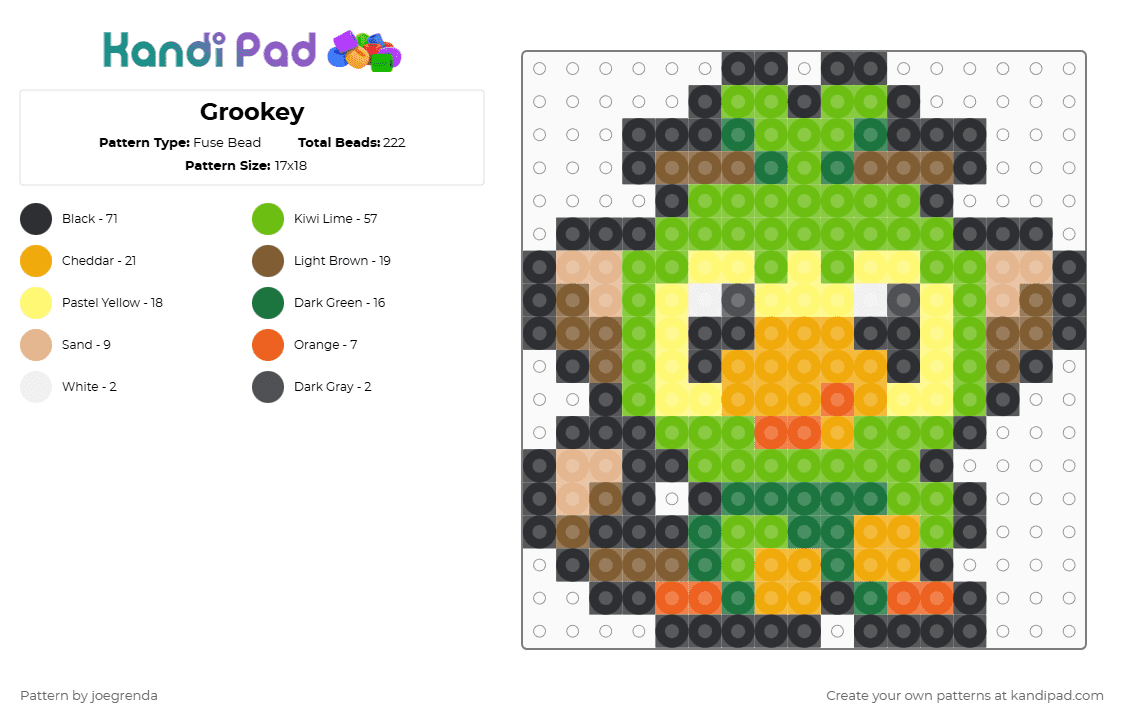 Grookey - Fuse Bead Pattern by joegrenda on Kandi Pad - green,orange