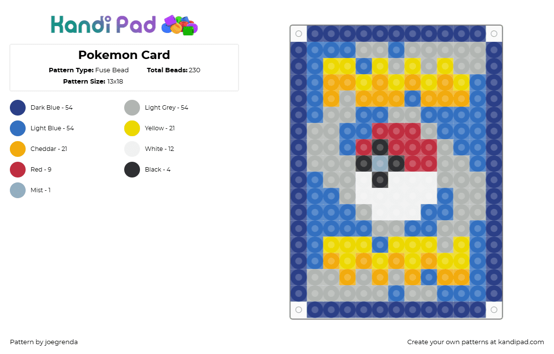 Pokemon Card - Fuse Bead Pattern by joegrenda on Kandi Pad - card,pokemon,gaming,video game,blue,beige