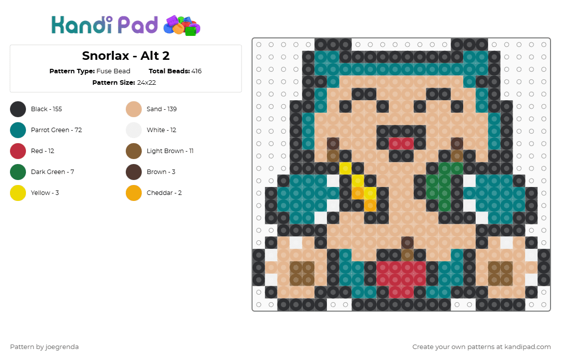 Snorlax Eating - Fuse Bead Pattern by joegrenda on Kandi Pad - teal,beige