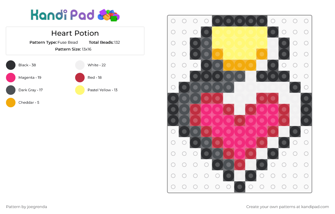 Heart Potion - Fuse Bead Pattern by joegrenda on Kandi Pad - gray,red,pink