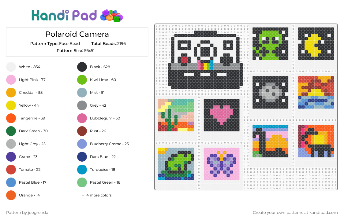 Polaroid Camera - Fuse Bead Pattern by joegrenda on Kandi Pad - white,pink,yellow,light blue,colorful