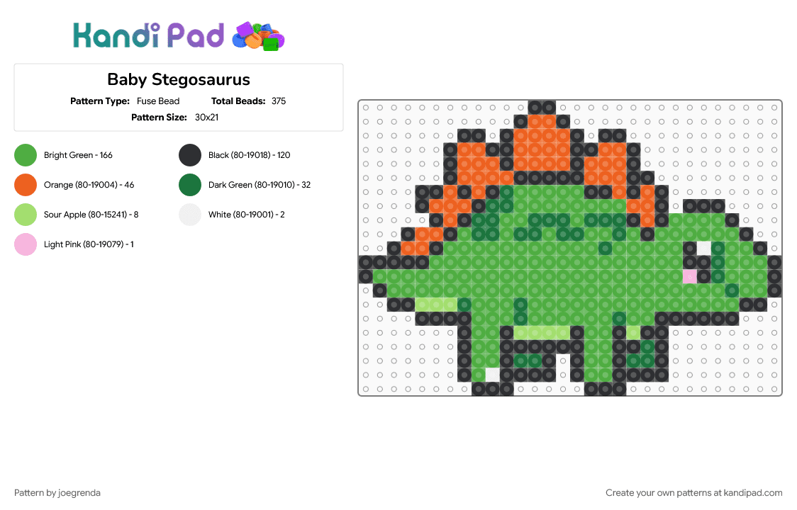 Baby Stegosaurus - Fuse Bead Pattern by joegrenda on Kandi Pad - green