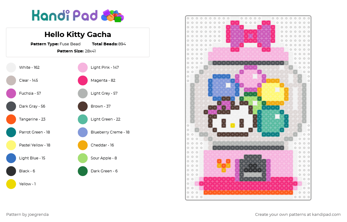 Hello Kitty Gacha - Fuse Bead Pattern by joegrenda on Kandi Pad - pink,beige