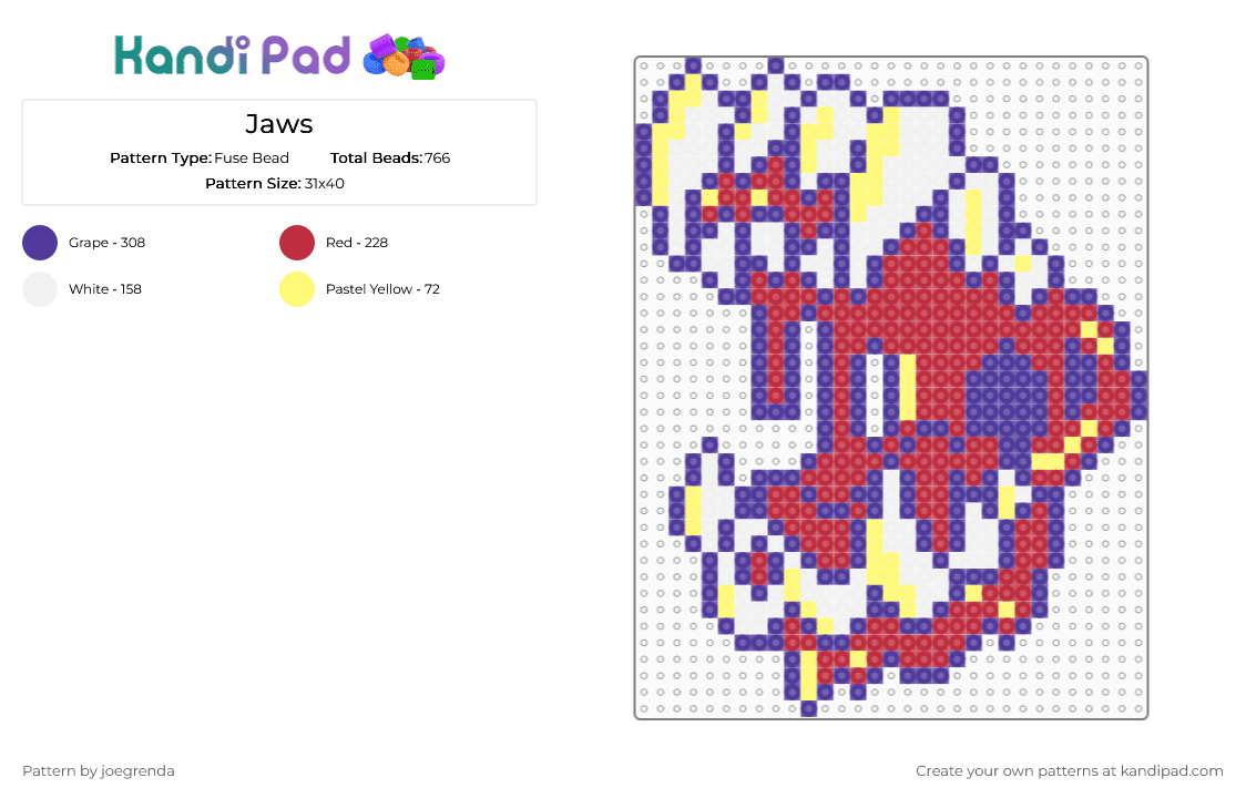 Jaws - Fuse Bead Pattern by joegrenda on Kandi Pad - purple,red