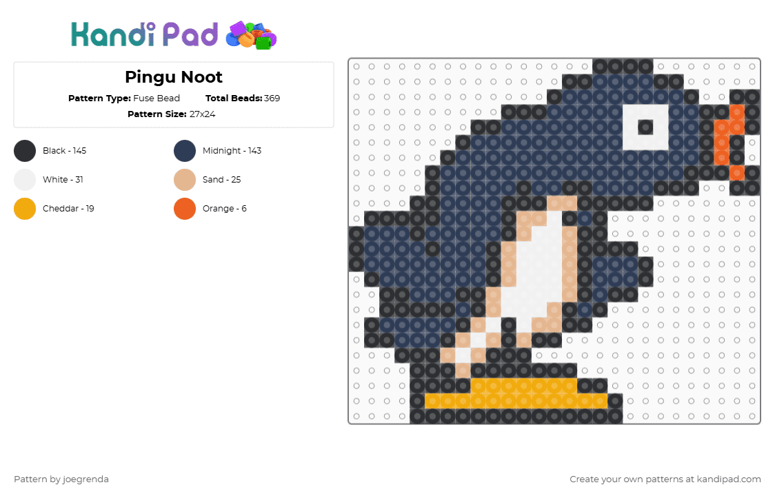 Pingu Noot - Fuse Bead Pattern by joegrenda on Kandi Pad - noot noot,penguin,animal,purple