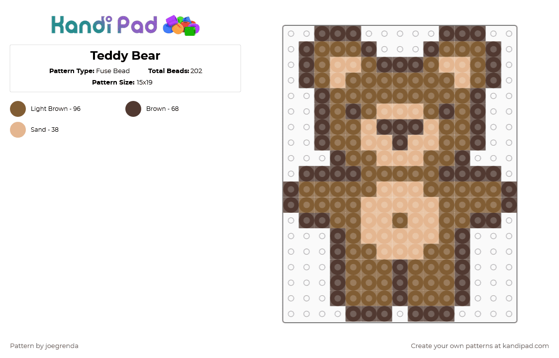 Teddy Bear - Fuse Bead Pattern by joegrenda on Kandi Pad - tan,brown