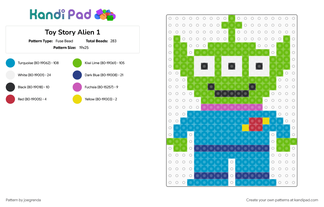 Toy Story Alien 1 - Fuse Bead Pattern by joegrenda on Kandi Pad - green, light blue