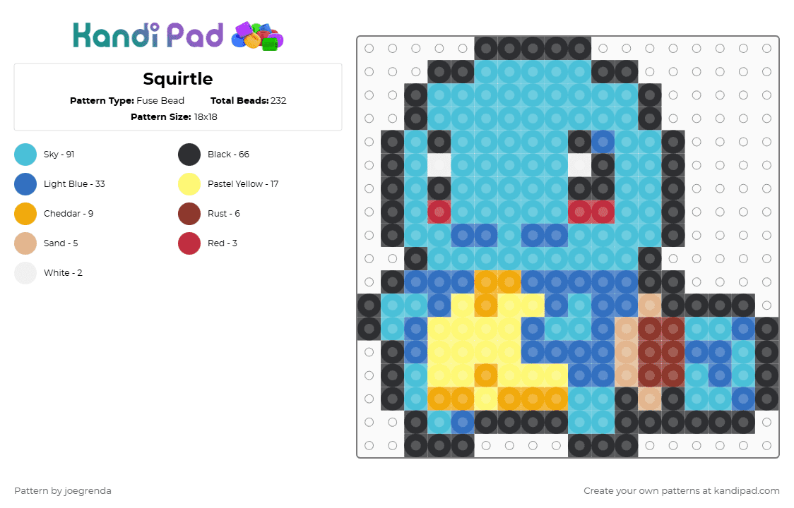 Squirtle - Fuse Bead Pattern by joegrenda on Kandi Pad - light blue,blue