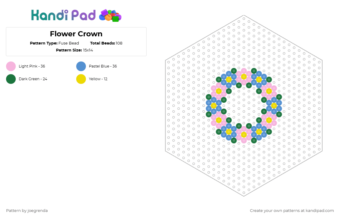 Flower Crown - Fuse Bead Pattern by joegrenda on Kandi Pad - pink,light blue