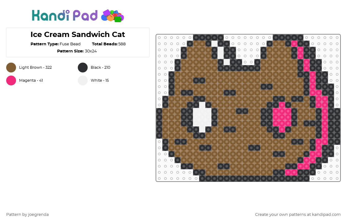 Cookie Cat - Fuse Bead Pattern by joegrenda on Kandi Pad - tan