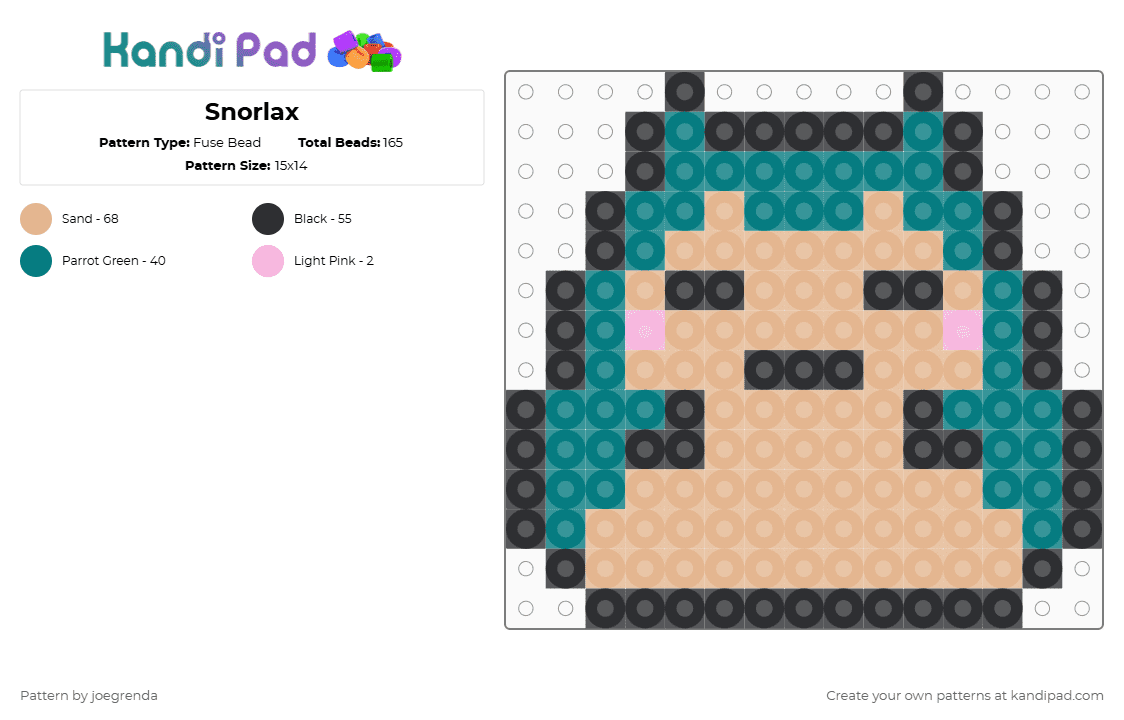 Snorlax - Fuse Bead Pattern by joegrenda on Kandi Pad - teal,beige