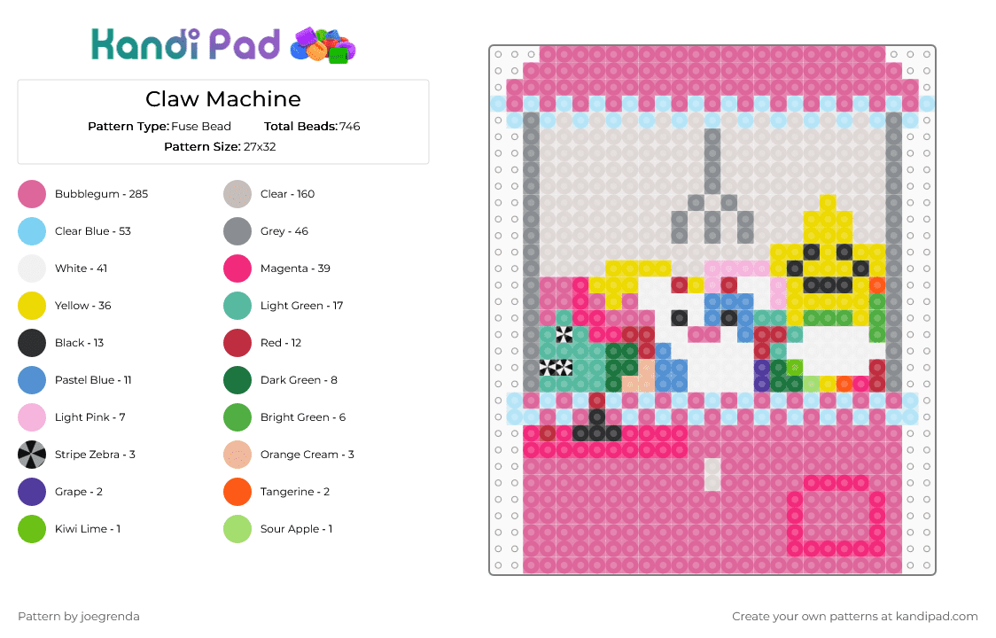 Claw Machine - Fuse Bead Pattern by joegrenda on Kandi Pad - light blue,pink,beige
