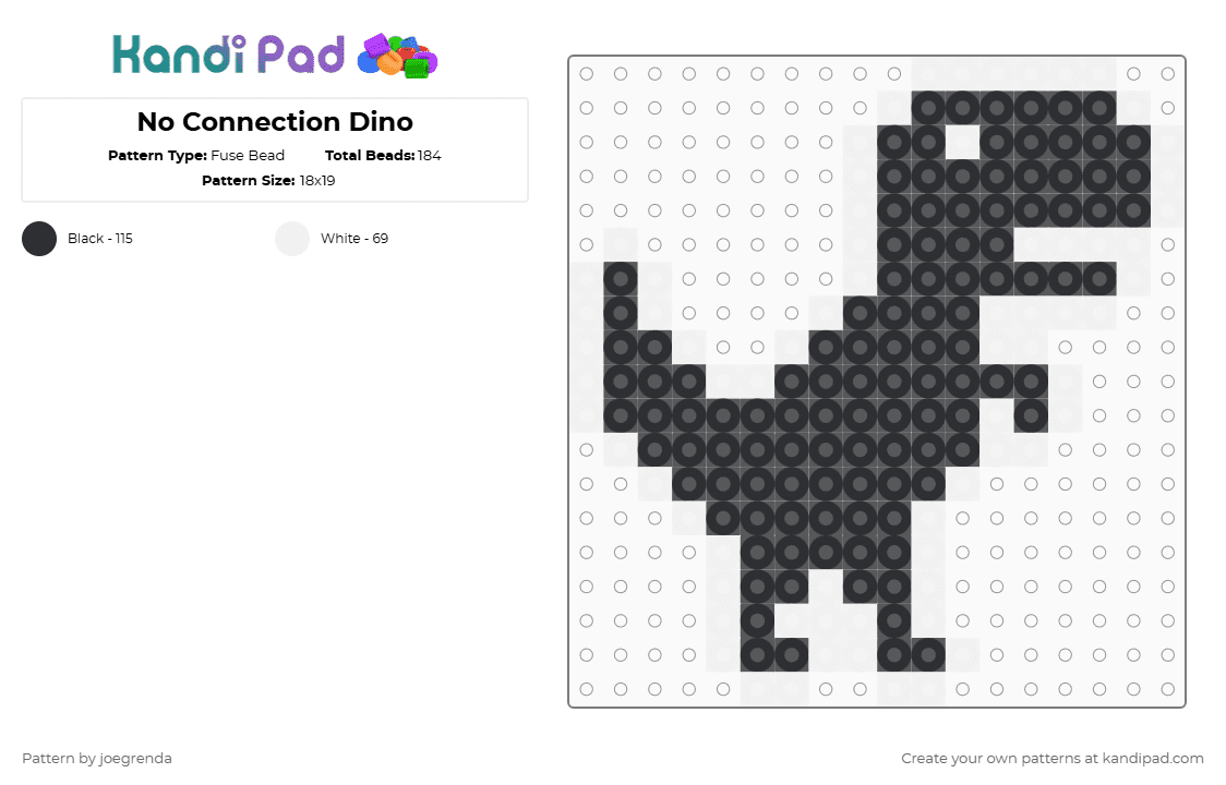 No Connection Dino - Fuse Bead Pattern by joegrenda on Kandi Pad - dinosaur,google,chrome,internet,silhouette,white,black