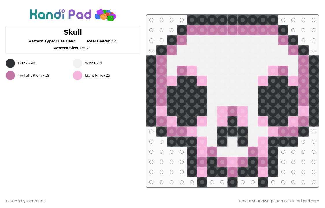 Skull - Fuse Bead Pattern by joegrenda on Kandi Pad - pink,white