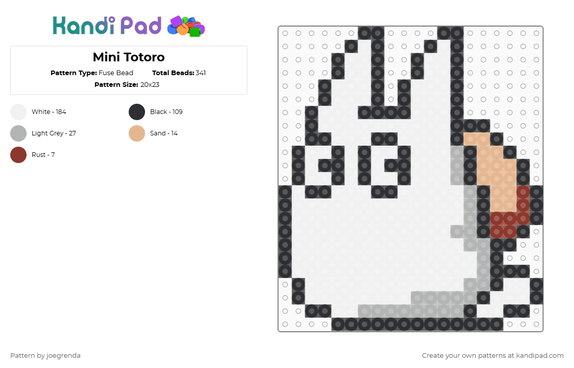 Mini Totoro - Fuse Bead Pattern by joegrenda on Kandi Pad - white,beige