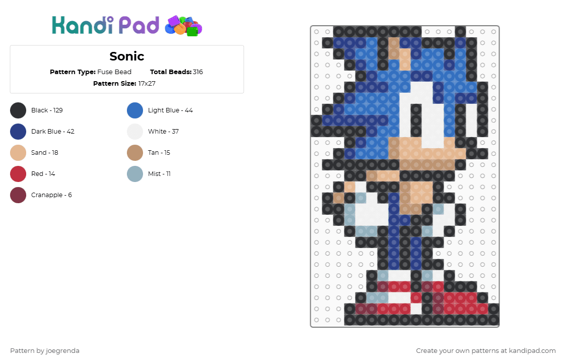 Sonic - Fuse Bead Pattern by joegrenda on Kandi Pad - blue,beige