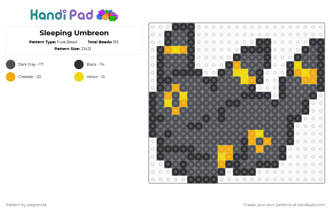 Sleeping Umbreon - Fuse Bead Pattern by joegrenda on Kandi Pad - gray