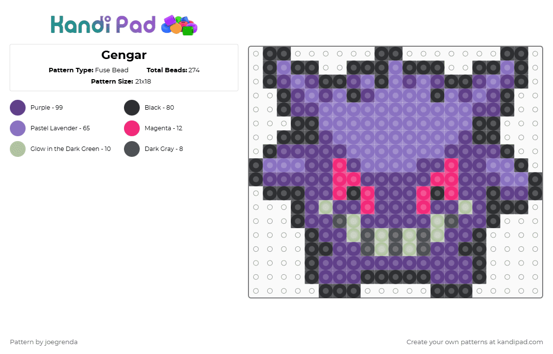 Gengar Kubrick - Fuse Bead Pattern by joegrenda on Kandi Pad - purple,blue