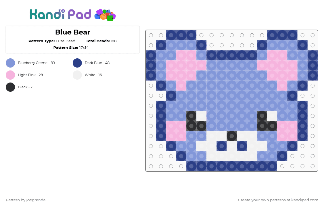 Blue Bear - Fuse Bead Pattern by joegrenda on Kandi Pad - light blue