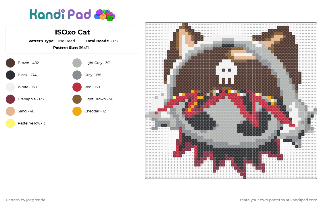 ISOxo Cat - Fuse Bead Pattern by joegrenda on Kandi Pad - beige, brown, gray