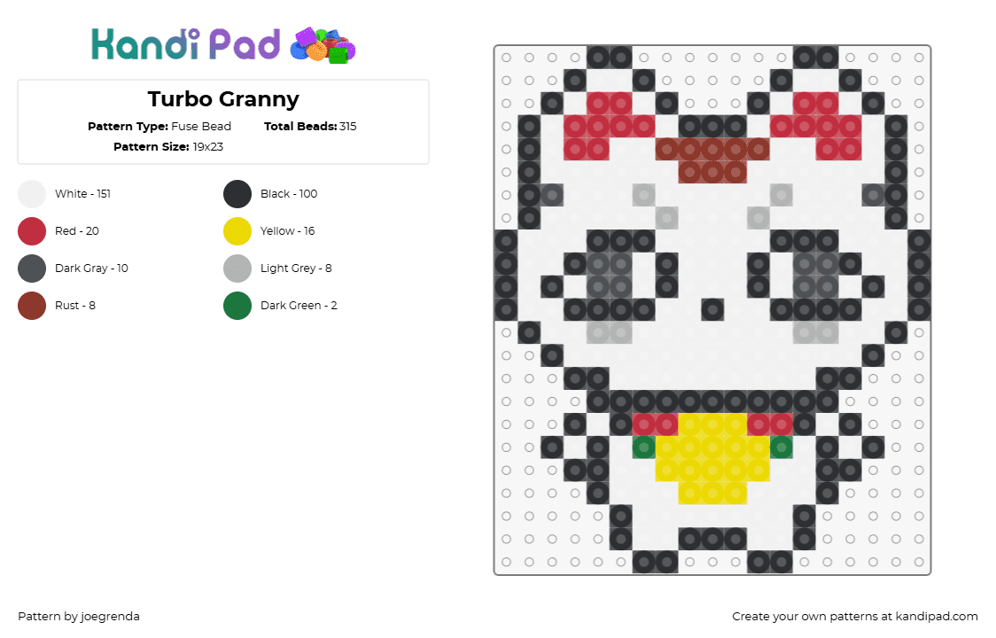 Turbo Granny - Fuse Bead Pattern by joegrenda on Kandi Pad - turbo granny,dandadan,yokai,character,cat,anime,manga,white