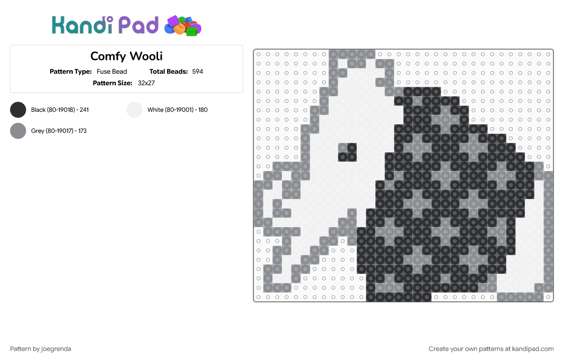 Comfy Wooli - Fuse Bead Pattern by joegrenda on Kandi Pad - gray, white