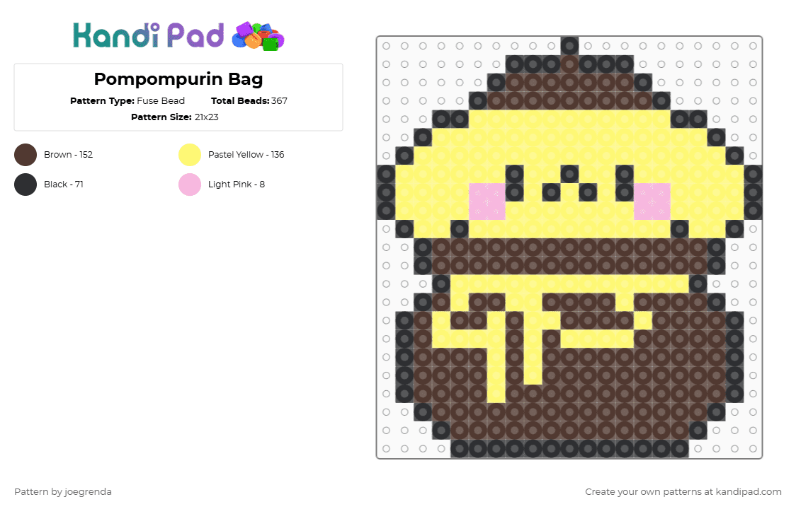 Pompompurin Bag - Fuse Bead Pattern by joegrenda on Kandi Pad - yellow,brown