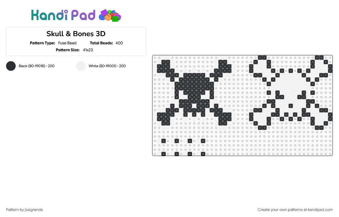 Skull & Bones 3D - Fuse Bead Pattern by joegrenda on Kandi Pad - black, white