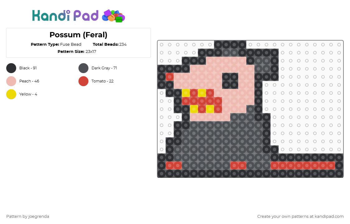 Possum (Feral) - Fuse Bead Pattern by joegrenda on Kandi Pad - gray,beige
