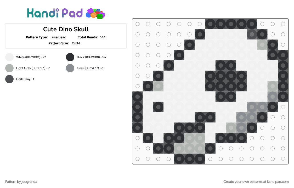 Cute Dino Skull - Fuse Bead Pattern by joegrenda on Kandi Pad - beige, gray, white