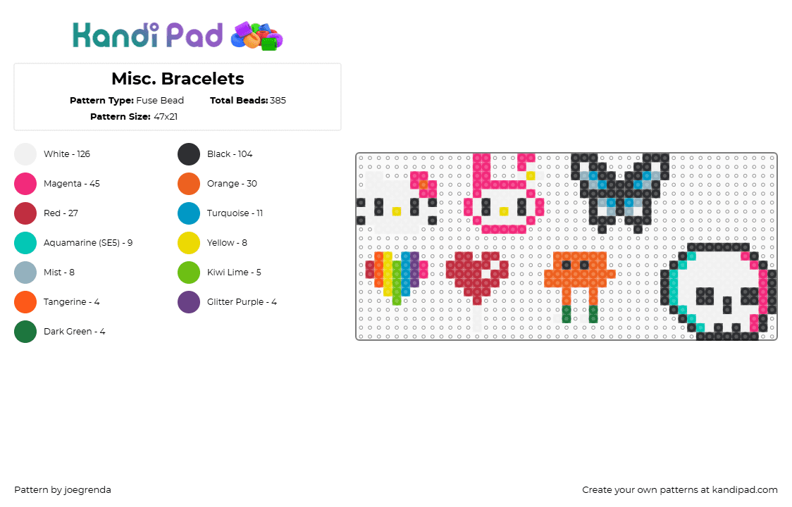 Misc. Bracelets - Fuse Bead Pattern by joegrenda on Kandi Pad - white,pink,orange,light blue,colorful
