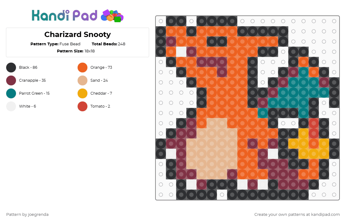 Charizard Snooty - Fuse Bead Pattern by joegrenda on Kandi Pad - brown,orange