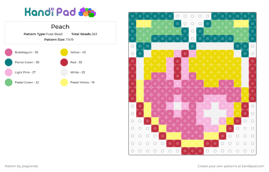 Peach - Fuse Bead Pattern by joegrenda on Kandi Pad - pink, teal, yellow