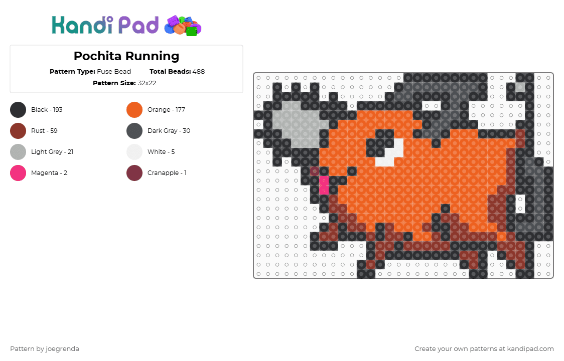 Pochita Running - Fuse Bead Pattern by joegrenda on Kandi Pad - red,orange