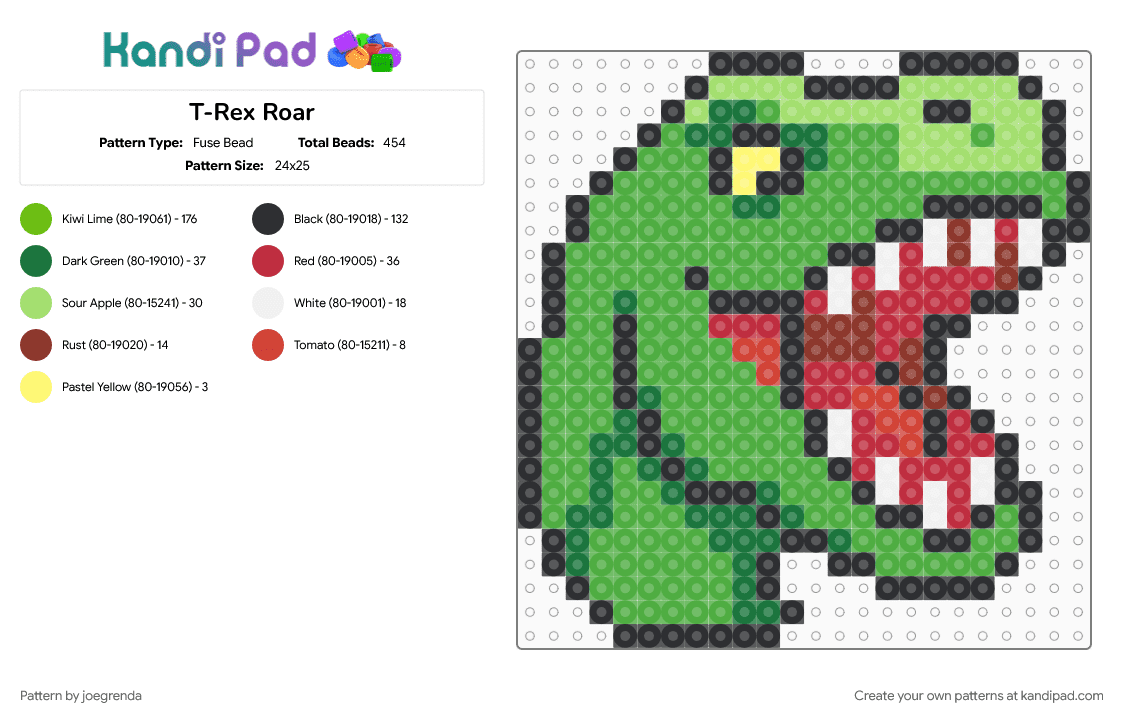 T-Rex Roar - Fuse Bead Pattern by joegrenda on Kandi Pad - green
