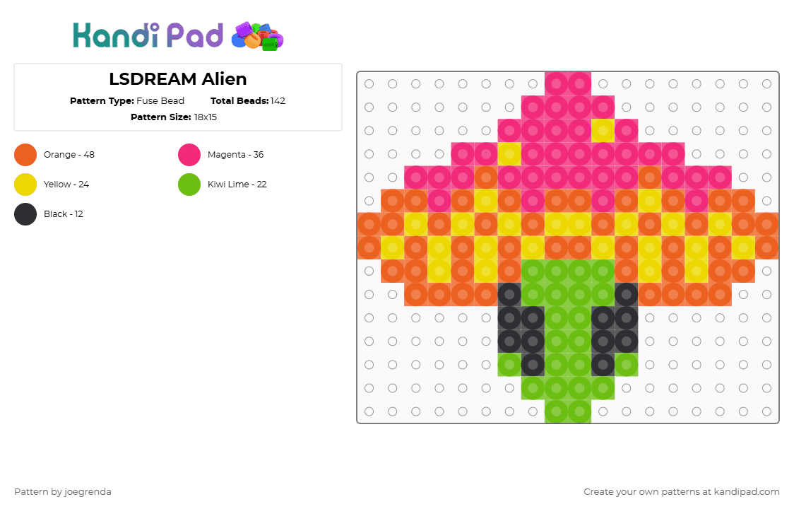 LSDREAM Alien - Fuse Bead Pattern by joegrenda on Kandi Pad - lsdream,dj,music,edm,orange,pink