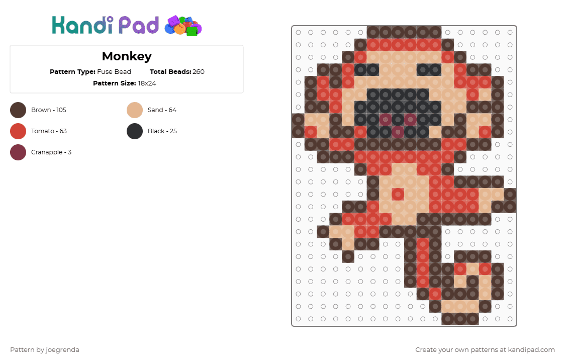 Monkey - Fuse Bead Pattern by joegrenda on Kandi Pad - brown
