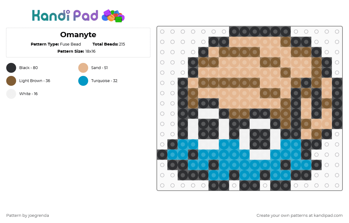 Omanyte - Fuse Bead Pattern by joegrenda on Kandi Pad - beige