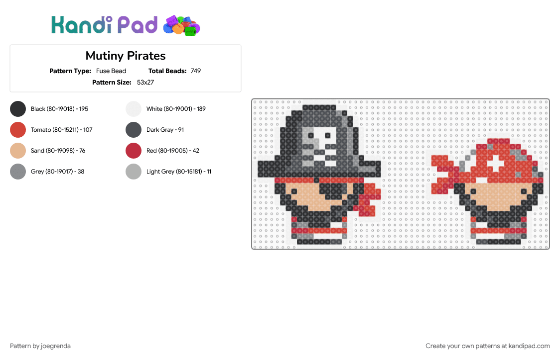 Mutiny Pirates - Fuse Bead Pattern by joegrenda on Kandi Pad - gray, red