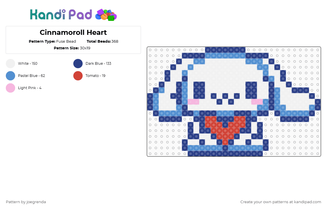 Cinnamoroll Heart - Fuse Bead Pattern by joegrenda on Kandi Pad - blue,light blue