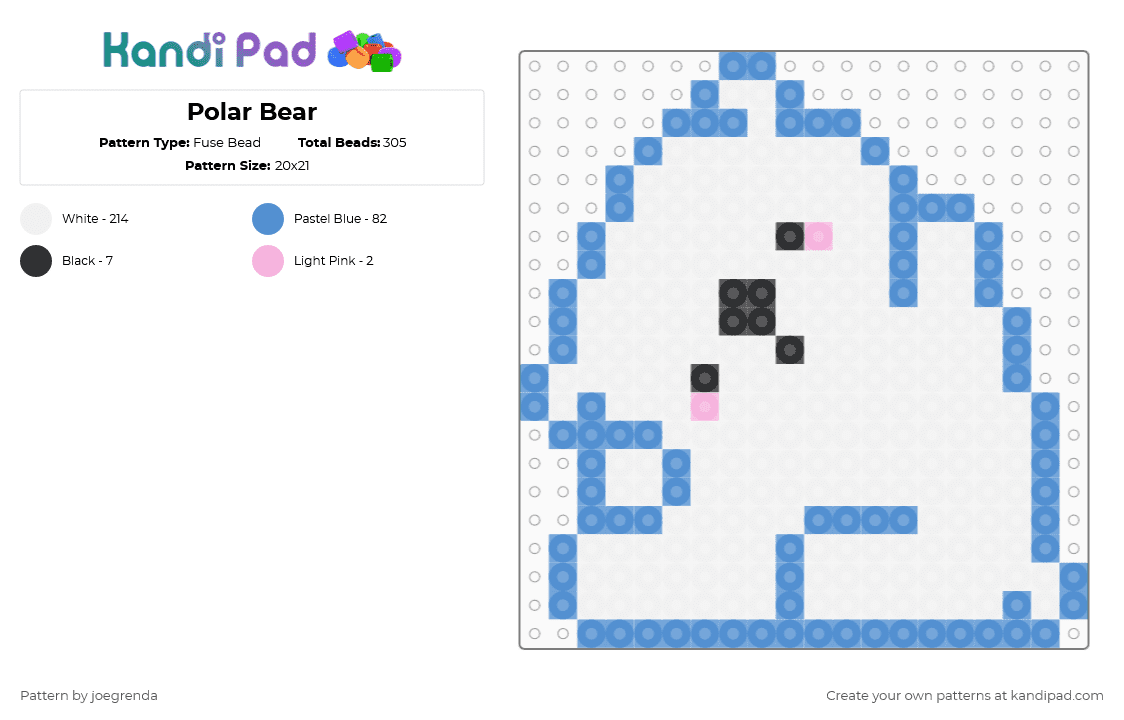 Polar Bear - Fuse Bead Pattern by joegrenda on Kandi Pad - white,light blue