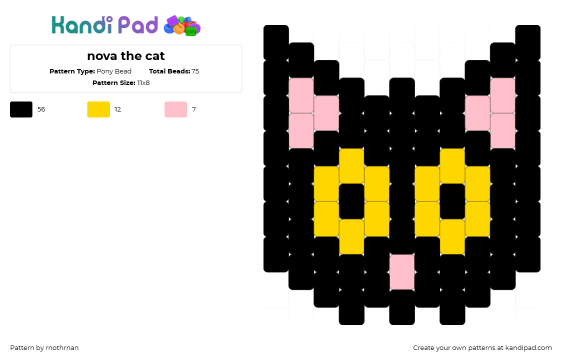 nova the cat - Pony Bead Pattern by rnothrnan on Kandi Pad - black,pink,yellow